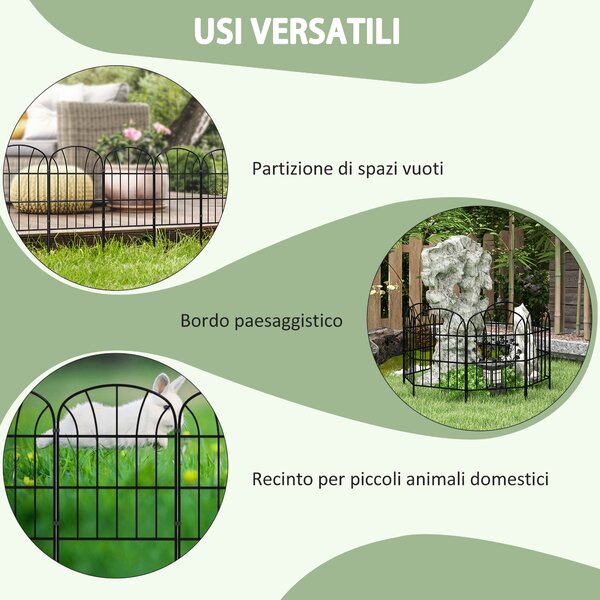 Outsunny Recinto da giardino esterno da 8 pannelli con ornamenti, bordi in metallo, 264 x 61 cm, Nero | Aosom Italy