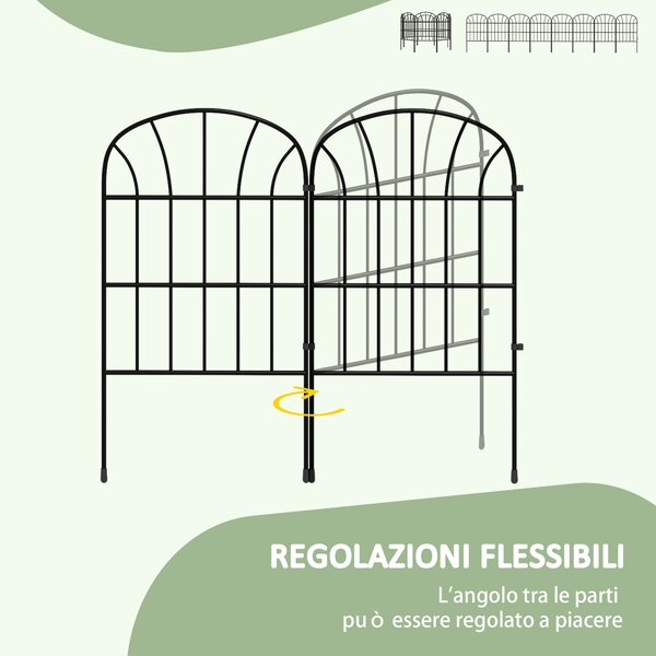 Outsunny Recinto da giardino esterno da 8 pannelli con ornamenti, bordi in metallo, 264 x 61 cm, Nero | Aosom Italy