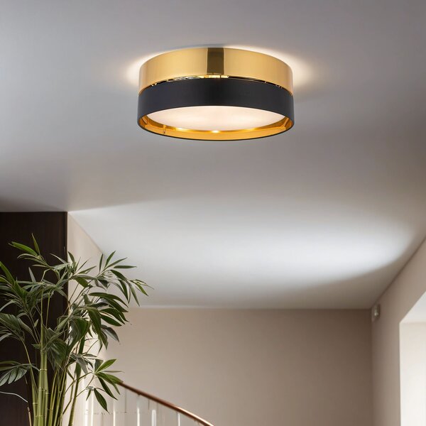 Plafoniera in tessuto metallico rotonda Ø 45 cm nero oro basso abbagliamento 3x E27 lampada da soffitto soggiorno camera da letto