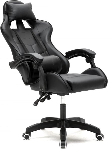 Sedia da gaming - Sedia da ufficio - Lavoro confortevole - Design ergonomico - 50 x 63 x 128 cm - Nero
