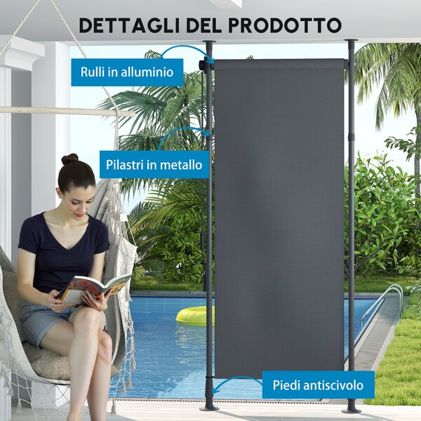 Outsunny Tenda da Giardino lunghezza regolabile con manovella, senza foratura e in alluminio, 150 x 220-310 cm, grigio scuro | Aosom Italy