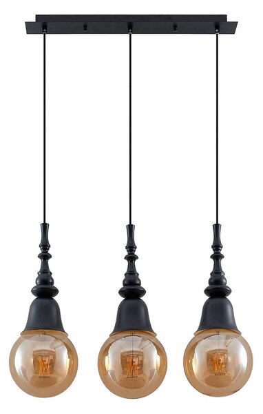 Lucande Gesja, lampada a sospensione, 3 fl., lunga, nera