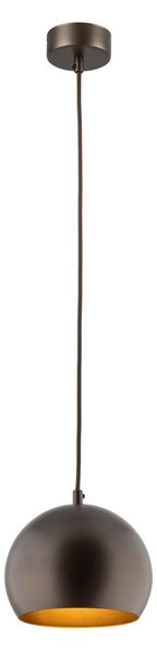 Lampada a sospensione in metallo E27 rotonda D: 17 cm H: max. 150 cm Paralume a sfera marrone Lampada a sospensione dal design retrò