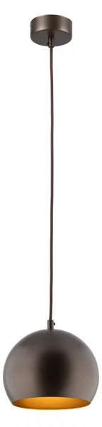 Lampada a sospensione in metallo E27 rotonda D: 17 cm H: max. 150 cm Paralume a sfera marrone Lampada a sospensione dal design retrò