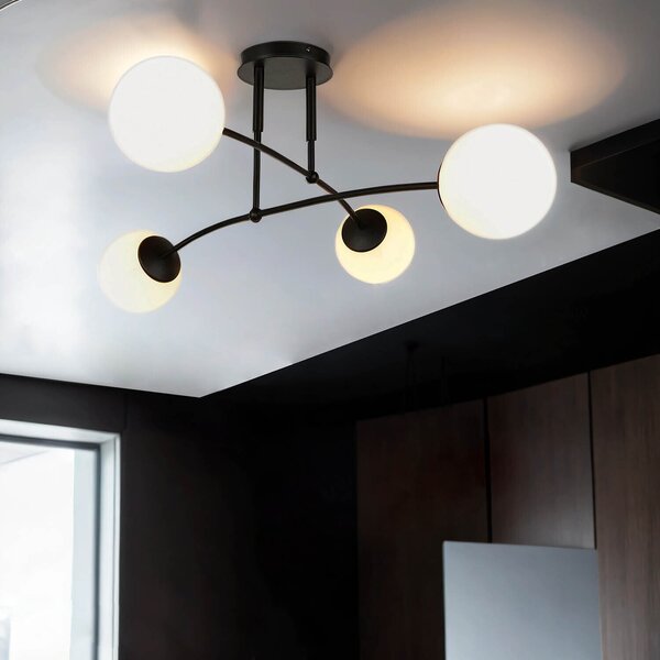 Lampada da soffitto moderna nero bianco paralume a sfera 4x E14 plafoniera soggiorno sala da pranzo