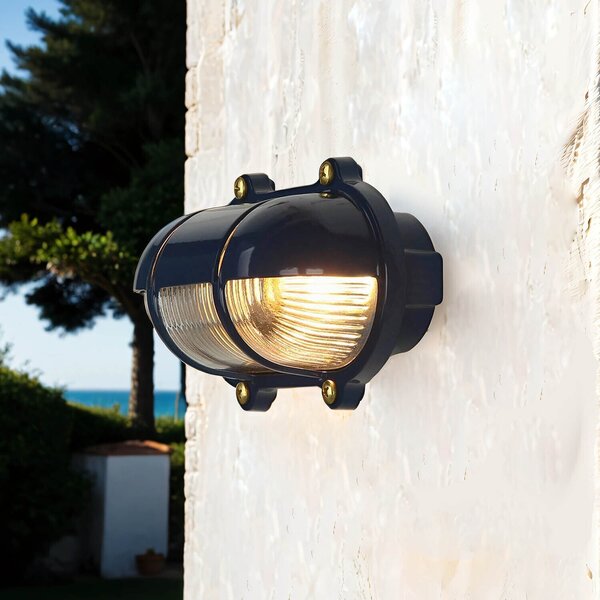Lampada da parete da esterno blu in vero ottone marittimo rustico paralume in vetro robusto E27 a lampada da parete lampada da esterno cortile giardino