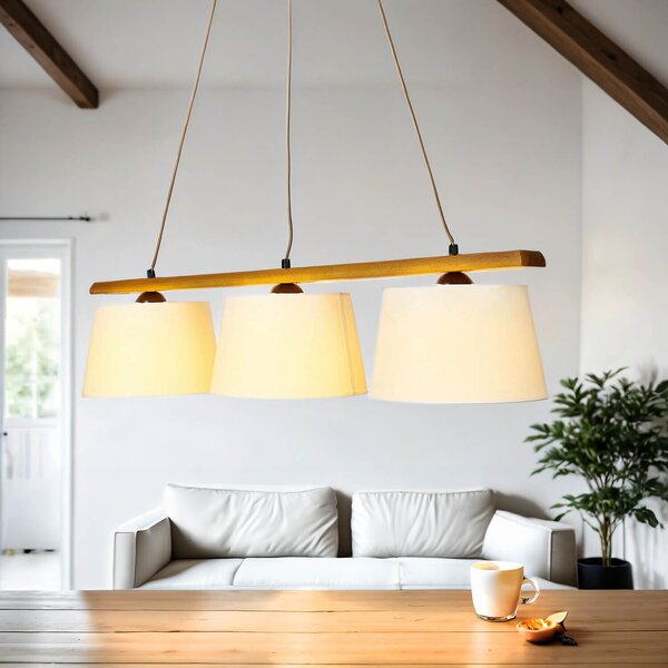BEVERELY Accogliente lampada a sospensione in legno tessuto a basso abbagliamento lunga 90 cm E27 lampada a sospensione per tavolo da pranzo