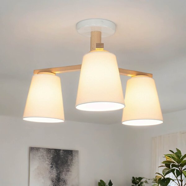 MAIDEL Moderna plafoniera scandinava in legno tessuto bianco E27 accogliente lampada da soffitto soggiorno