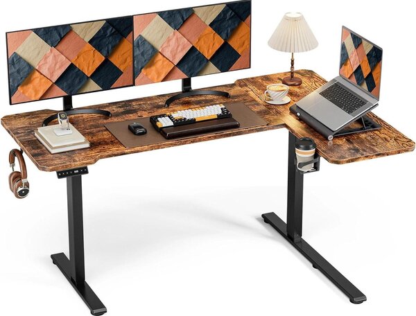 Elektrisch Bureau - Scrivania regolabile in altezza - Ideale per il lavoro da casa - Sistema di sollevamento silenzioso - 150 x 100 cm - Colore marrone vintage