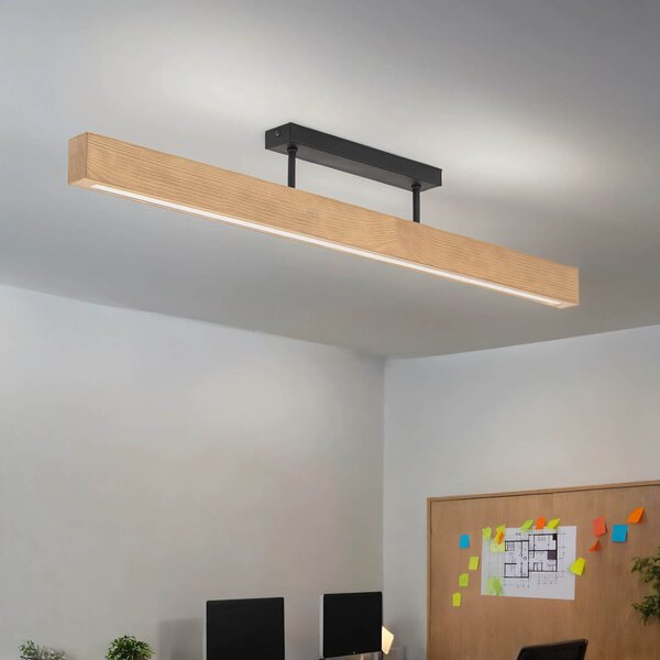 Plafoniera LED metallo legno nero pino allungato luce bianca calda 3000 K 2807 lm lampada da soffitto moderna