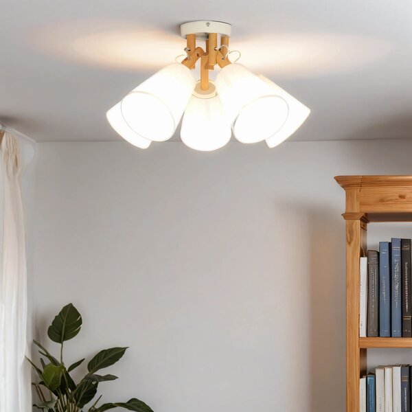 Plafoniera bianco crema E27 tessuto legno Lampada da soffitto scandinava