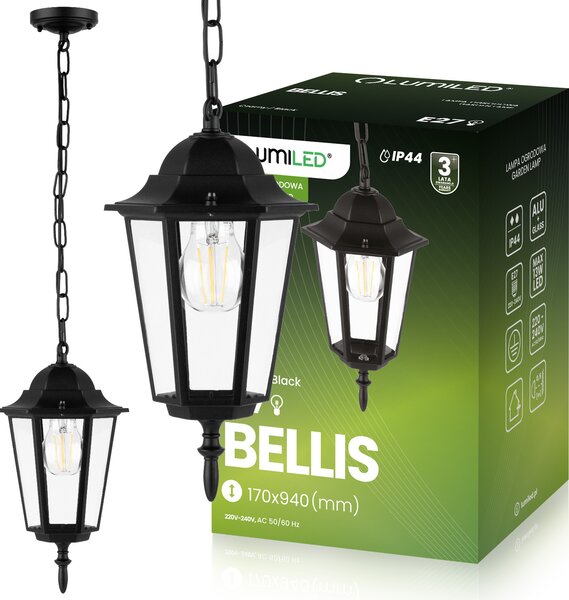LUMILED lampada a sospensione vintage da esterno 230V lanterna regolabile in altezza vetro alluminio nero retrò presa E27 per giardino IP44