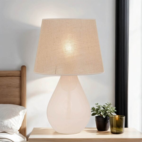 Lampada da tavolo E27 alta 67 cm in vetro e tessuto di juta in marrone ecrù Lampada da comodino camera da letto Lampada da tavolo soggiorno