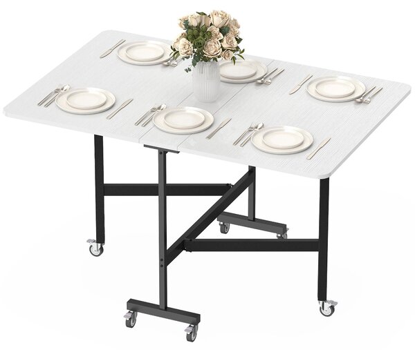HOMCOM Tavolo da pranzo, tavolo da cucina con rotelle, tavolo pieghevole per 4-6 persone, bianco