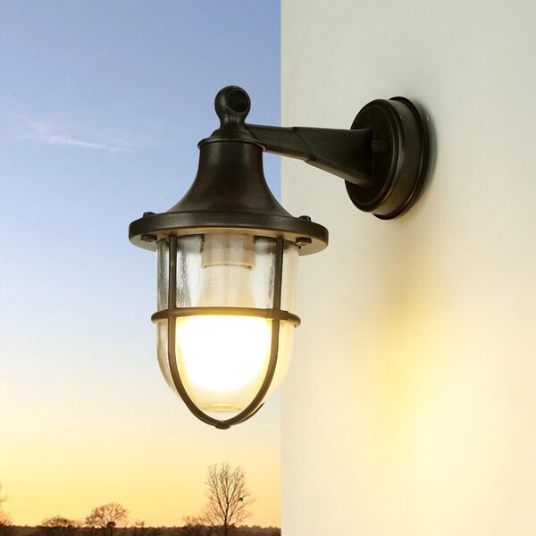Applique da esterno IP64 nero antico E27 vetro ottone marittimo lampada da esterno parete HausGarten