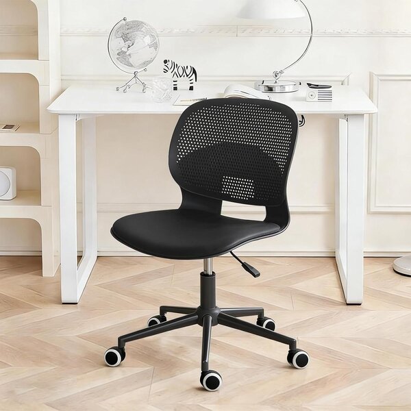 Sedia da ufficio senza braccioli - Sedia ergonomica per computer - Comfortevole per lavorare - Schienale di media altezza - Altezza regolabile da 43 a 56 cm - Colore nero