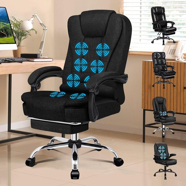 Sedia da ufficio con funzione massaggio - Sedia ergonomica - Lavorare in relax - Schienale regolabile fino a 150 gradi - Capacità di carico fino a 180 kg - Colore: nero