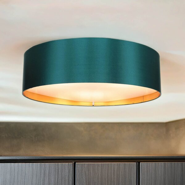 Plafoniera rotonda Ø 60 cm verde oro 3x E27 tessuto metallo plafoniera basso abbagliante soggiorno camera da letto