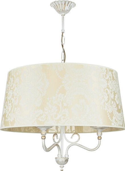 Lampada a sospensione paralume in tessuto con motivo barocco in oro shabby ecru lucido E27