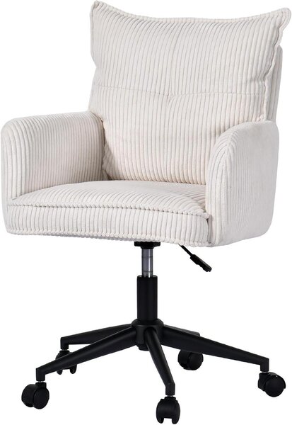 Sedia da ufficio in velluto ribassato - Sedia girevole con tavolino integrato - Comfortevole per lavorare - Regolabile in altezza - 63 x 57 x 98 cm - Bianco