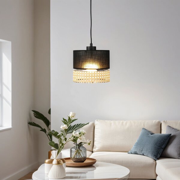 Lampada a sospensione E27 Ø 20 cm nero marrone regolabile in tessuto rattan moderna lampada a sospensione soggiorno sala da pranzo