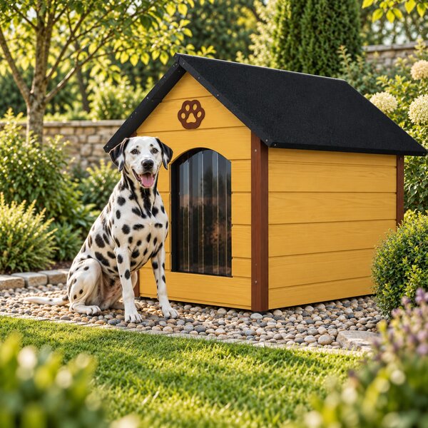 Cuccia per cani QLS, dimensioni XL (104x74 cm), isolata, in legno, per uso esterno, colore marrone miele, modello 9068