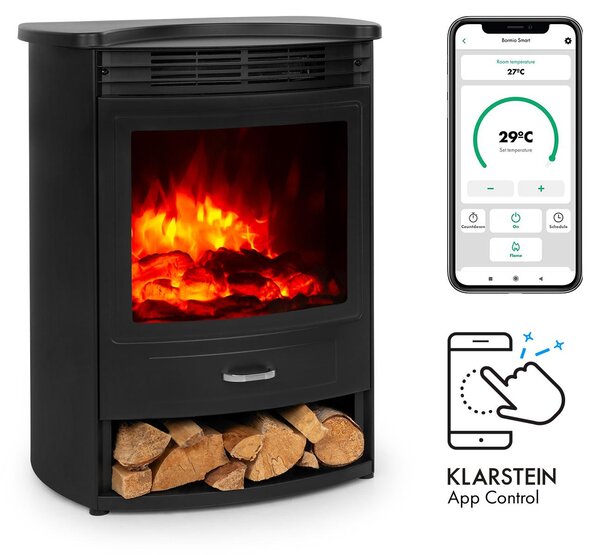 Klarstein Camino Elettrico, Caminetto Elettrico 1800W, Camino Finto a Riscaldamento Elettrico a Basso Consumo, Fuoco Finto LED, Spazio per Legna, Termocamino con Telecomando, Termostato e Timer