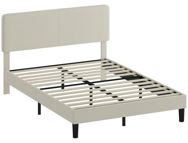 Struttura Letto 140x200 cm con Testiera Imbottita Regolabile in Altezza e Doghe in Velluto a Coste Grigio