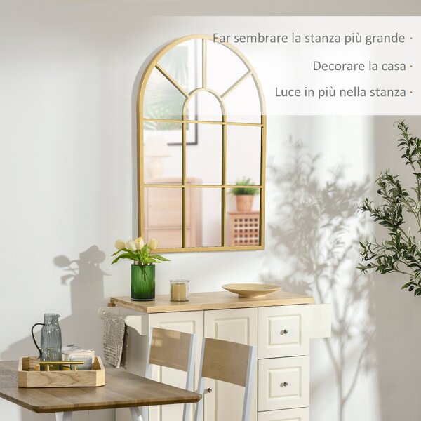 HOMCOM Specchio Moderno a Parete a forma di Arco 70x50 cm per Camera da Letto e Soggiorno, Oro | Aosom Italy