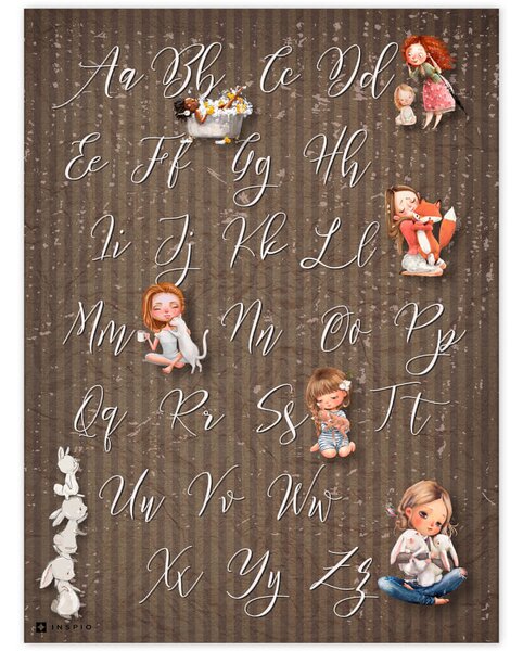 Quadretto immagine per la camera dei bambini con l'alfabeto in marrone