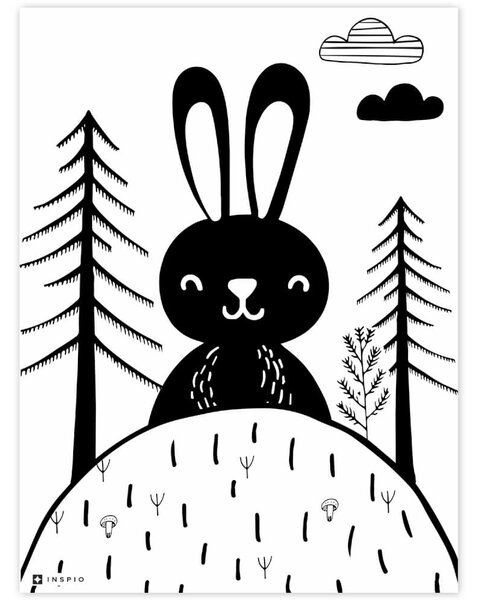 Quadro da parete - coniglio nel bosco in bianco e nero