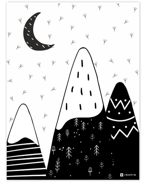 Quadro da parete - colline in bianco e nero con la luna