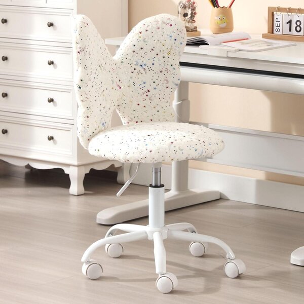 Sedia da scrivania Kinder - Sedia girevole "Farfalla" - Ideale per studiare e giocare - Regolabile in altezza - Altezza seduta: 42-50 cm - Bianco
