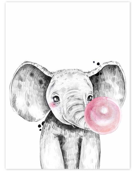 Quadro da parete - Elefante con la bolla rosa