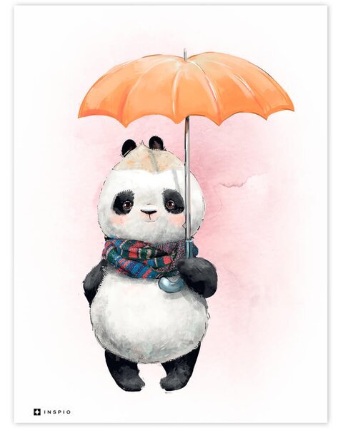 Quadretto per camera dei bambini - Panda con l'ombrello