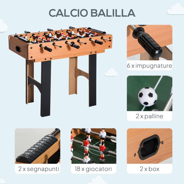 HOMCOM Tavolo Multigioco 4 in 1 con Calcio Balilla, Hockey da Tavolo, Ping Pong e Biliardo in MDF, 92x78x80cm | Aosom Italy