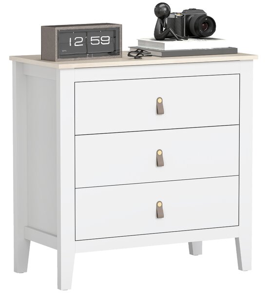 Cassettiera per Camera da Letto a 3 Cassetti 80x40x78,5 cm con Maniglie in Finta Pelle in Legno Bianco