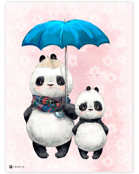 Immagine del Panda con l'ombrello blu per la camera dei bambini