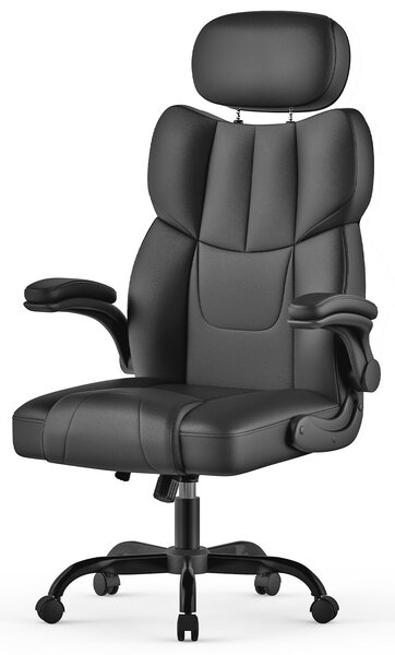 Sedia da ufficio ergonomica, ecopelle, comfortevole per uso prolungato, schienale/braccioli regolabili, altezza regolabile 118–135 cm – Nero
