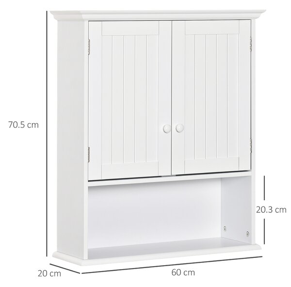 Kleankin Mobile Bagno Sospeso con Armadietto a 2 Ante e Ripiano Aperto, Mensola Interna Regolabile, Bianco | Aosom Italy