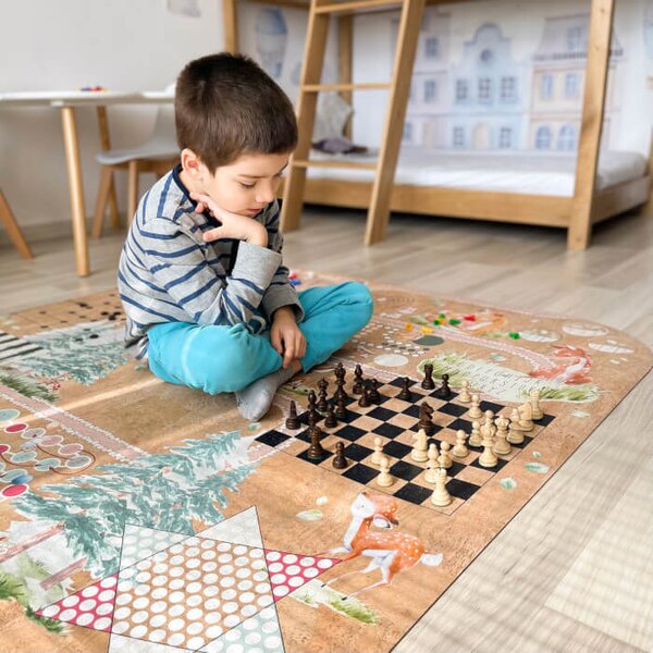Tappeto per bambini con animali del bosco, in sughero
