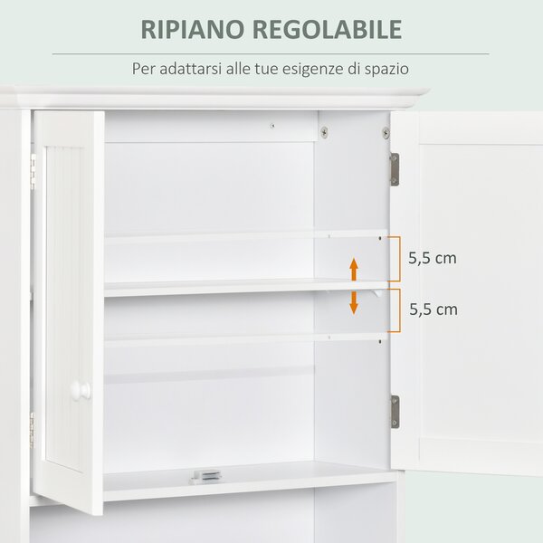 Kleankin Mobile Bagno Sospeso con Armadietto a 2 Ante e Ripiano Aperto, Mensola Interna Regolabile, Bianco | Aosom Italy