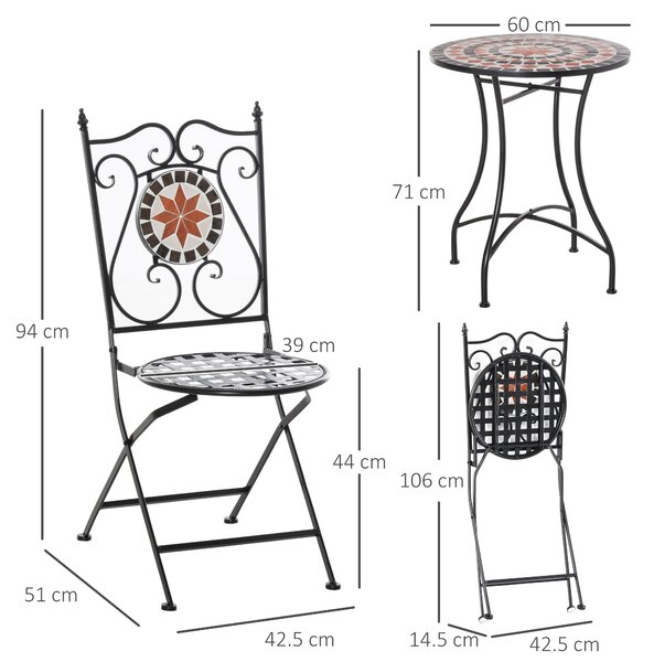 Set Giardino Outsunny 3 Pezzi - 2 Sedie E Tavolo Con Mosaico, Pieghevoli, Grigio Scuro - Foto 8