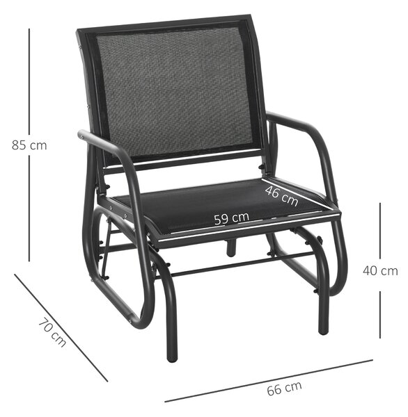 Outsunny Sedia a Dondolo Giardino Metallo e Tessuto Traspirante, Design Elegante, 75x66x85cm - Nero e Grigio Scuro|Aosom