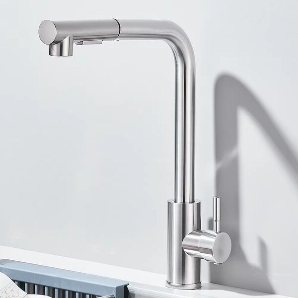 Miscelatore per cucina - Modello 8-CLBXGSG - Doccetta estraibile - Acqua calda e fredda - Bocchetta flessibile - Miscelatore monocomando - Installazione monoblocco - Finitura in nichel spazzolato