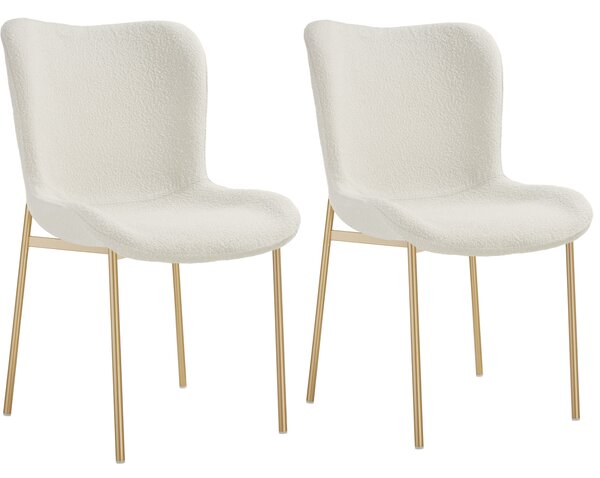 Tectake 405643 sedia imbottita tessa - bouclé bianco/oro, set di 2