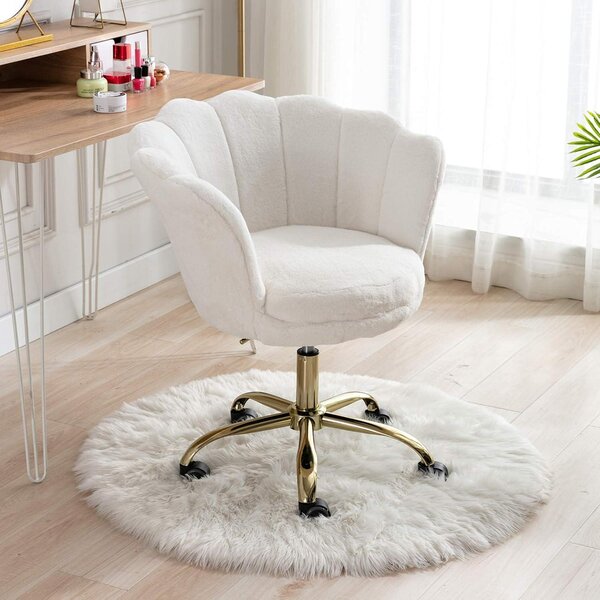 Sedia da ufficio in ecopelliccia - Sedia confortevole - Ideale per il lavoro da casa - Design a forma di fiore - Altezza 86 cm - Colore bianco