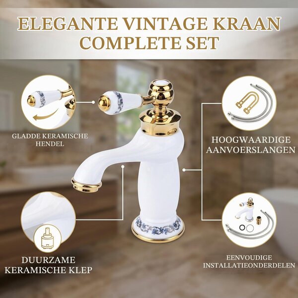 Miscelatore cucina bagno - Rubinetto monocomando in bronzo - Cartuccia in ceramica - Motivo a fiori - G1/2"