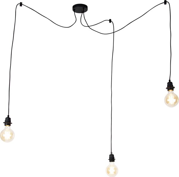 QAZQA - Moderno Industria I Vintage I Lampada a sospensione I Lampada a sospensione I Lampada a sospensione purista nera a 3 luci - Cava I Soggiorno I Camera da letto - Acciaio Rotondo I Allungato - Adatto a LED E27