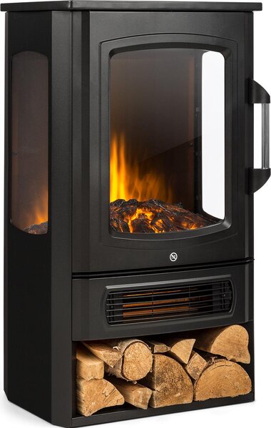 Klarstein Camino Elettrico, Caminetto Elettrico 2000 W, Camino Finto a Riscaldamento Elettrico a Basso Consumo, Fuoco Finto LED, Spazio per Legna, Termocamino, Termostato